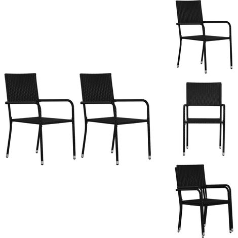 Chaise à dîner de jardin empilable lot de 2 noir résine tressée - Chaises De Jardin - Chaises De Repas - Mobilier De Jardin - Chaise En Résine Tressée - Chaise Extérieure (1/5)