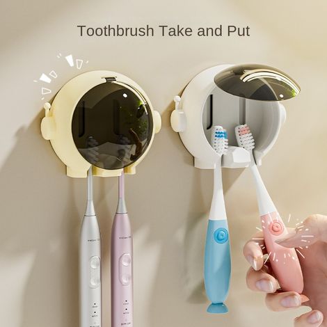 Porte-brosses à dents mural avec couvercle anti-poussière — (Compatible avec les brosses à dents électriques et manuelles) (1/5)