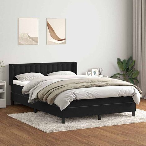 Cama box spring con colchón terciopelo negro 160x210 cm (1/5)