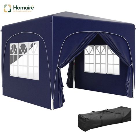 HOMAIRE Pavillon Faltbar 3x3m Dunkelblau: Wasserabweisend, Stabil, Winterfest, UV Schutz 50+, avec 4 Partis Latéraux et Sac de Rangement pour Camping et Jardin