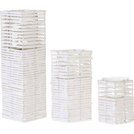 Kerzenständer 3er Set MAROLA Pappelholz 54/34/20 cm Weiß (1/5)