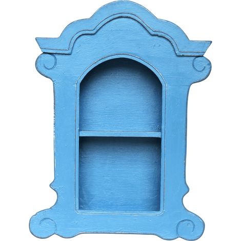 Mobiletto a muro in stile rustico azzurro chiaro - in legno, con ripiano (1/5)