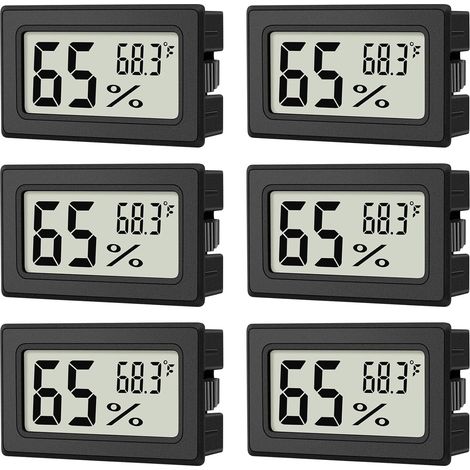 Lot de 6 mini hygromètres d'intérieur, mini thermomètre numérique, hygromètre d'intérieur, thermomètre hygromètre, moniteur Fahrenheit (℉) pour thermostat de reptile, bocaux, réfrigérateur
