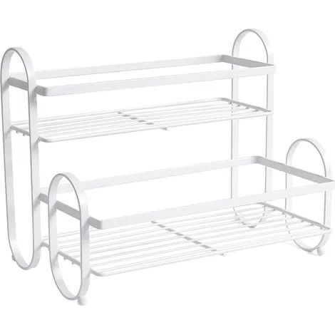 Étagère de bureau en métal à 2 niveaux antidérapante et multifonctionnelle, porte-épices en fer blanc, idéale pour la cuisine et la salle de bain. (1/3)