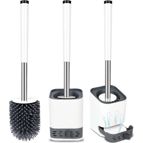 Scopa per WC, scopino per WC in silicone con contenitore ad asciugatura rapida, da parete e da appendere verticalmente -Crezuo