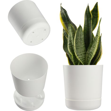 KADAX Blumentopf mit Untersetzer, Pflanzentopf aus Kunststoff, 20 cm, Weiß