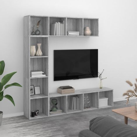 vidaXL Set Mobili Libreria / Porta TV 3 pz Grigio Sonoma 180x30x180 cm (1/5)