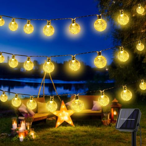 1 Guirlande Solaire, 12M 60LED, IP65 Étanche, 8 Modes, Blanc Chaud, Pour Jardin, Terrasse (1/5)