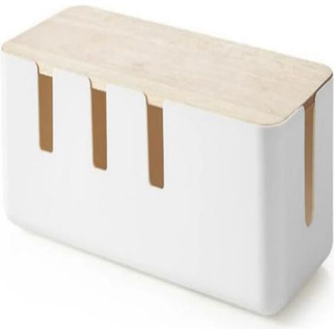 Petite boîte de rangement de câbles avec couvercle en bambou pour rallonge, multiprise, parasurtenseur, cache-câbles, organiseur (1/5)