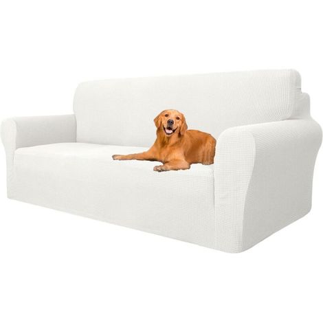 White Stretch Sofa Cover for 3 Seaters, Non-Slip, Stain-Resistant, Washable, Modern Style (1/5)