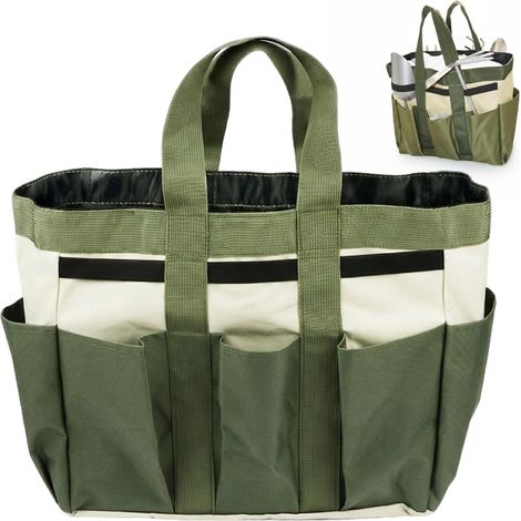 Set da giardinaggio – Borsa porta attrezzi – Borsa a tracolla – Unisex – Grande capacità – Verde militare – Tessuto Oxford (1/4)