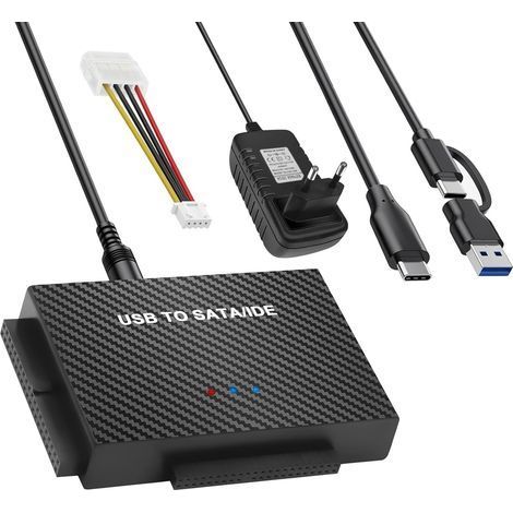USB 3.1 SATA-zu-USB-Adapter, IDE-zu-SATA-Adapter für 2,5"- und 3,5"-SATA-Festplatten und IDE-Festplatten, kompatibel mit Windows/Vista/XP/Linux (1/5)