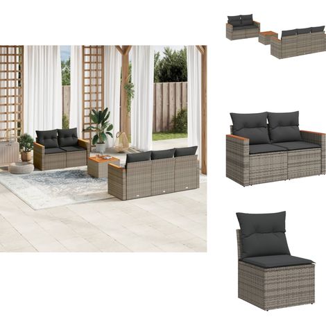 6-tlg. Garten-Sofagarnitur mit Kissen Grau Poly Rattan - Gartensorte - Gartenmöbelset - Outdoor-Lounge - Lounge Set - Rattan Gartenmöbel (1/5)