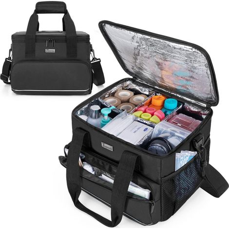 Isolierte medizinische Tasche mit 5 Trennwänden, Schwarz, 30x26x21 cm