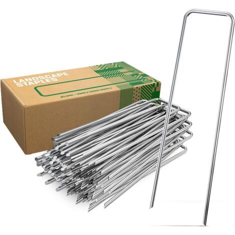 Piquets de sol en acier galvanisé (200 pièces) - Piquets de sol robustes pour toiles de paillage, filets et mailles - 150 mm de long, 40 mm de large, Ø 3 mm (1/5)