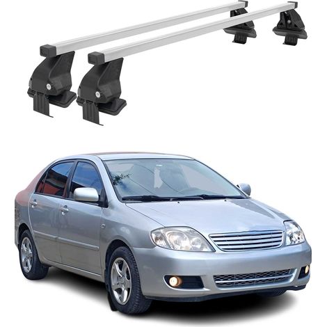 OMAC Dachträger Querträger Stahl für Toyota Corolla Limo 2000-2017 – Abschließbar – City-Crash-getestet – DIN 75302:2019 – ISO/PAS 11154:2006 – Max. 50 kg Silber (1/5)
