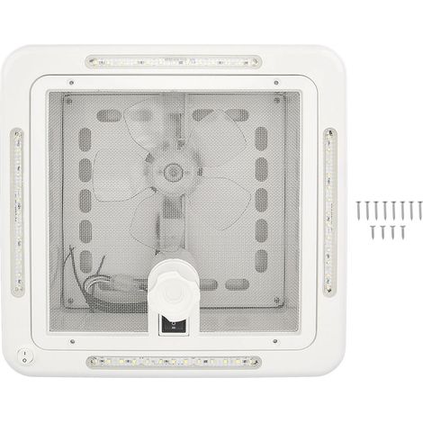 Ventilateur de toit RV 12V 11x11po, silencieux, double mode aspiration/évacuation, avec 4 barres lumineuses, pour camping-car caravane yacht (1/5)