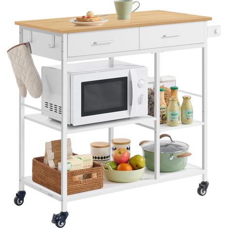 Desserte de Cuisine à roulettes, Îlot de Cuisine Mobile, 2 Tiroirs (1/5)