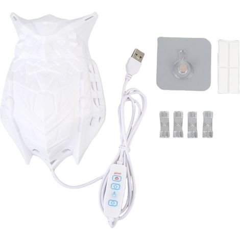 Applique murale 3D en forme de hibou animal alimenté par USB, luminosité réglable, décoration suspendue, applique LED de nuit pour chambre à coucher, salon, couleur unique blanc (1/5)