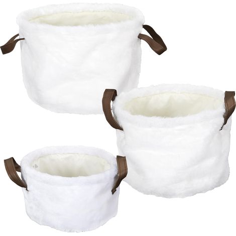 Lot de 3 paniers ronds fausse fourrure collection FOURRURE coloris blanc (1/3)