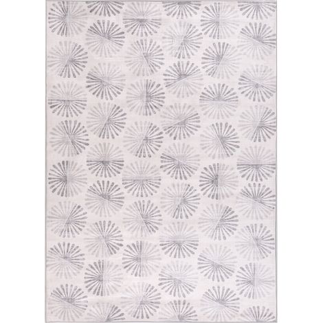 Alfombra 160 x 230 cm de tela sala de estar dormitorio apto para calefacción por suelo radiante base antideslizante blanco crema Catak