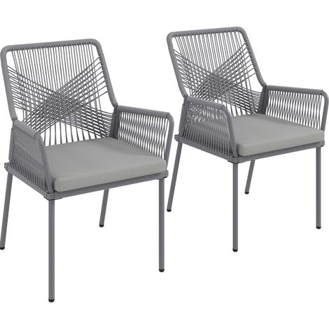 Ensemble de 2 chaises de jardin en rotin avec coussins gris foncé pour terrasse, balcon et extérieur (1/5)