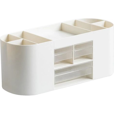 Portalápices, organizador de escritorio multifuncional, 3 cajones, blanco. (1/2)
