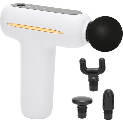 Pistolet de massage musculaire silencieux, 5 niveaux d'intensité, 4 têtes, masseur de fascia en forme de T pour tissus profonds. (1/5)