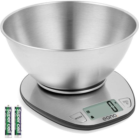 ZOLGINAH Balance de Cuisine/Pâtisserie Numérique en acier Inoxydable, avec Bol Amovible, Fonction Tare, écran LCD, Charge Maximale de 5 kg (1/5)