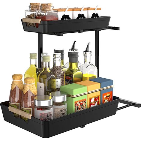 Étagère de rangement sous évier 2 niveaux : organiseur de cuisine et salle de bain, solution de stockage ajustable, support robuste avec étagères métalliques pour placard.