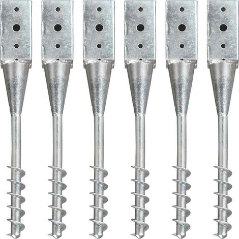 6 piquets de sol pour clôture et arche, acier galvanisé argenté, 7 x 7 x 56 cm - PANGIVO (1/5)