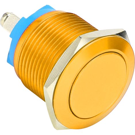 Interrupteur à bouton-poussoir en métal, tête plate, entièrement oxydé, à réarmement automatique, vis de réglage, commande au pied, 19 mm (jaune) (1/5)