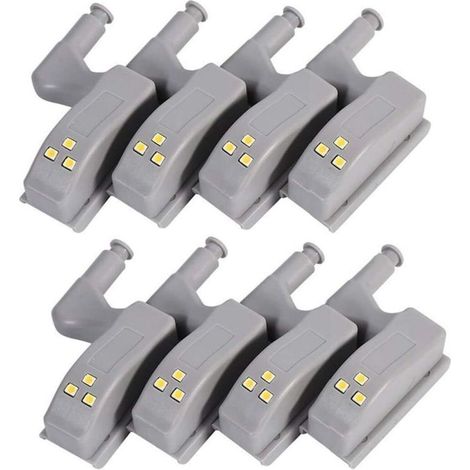 8 PCS Motion Sensor Light, Universal Cabinet Cupboard Hinge LED Light For Modern Kitchen Home Lamp, etc, (Blanc froid)les piles (1/4)