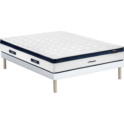 Ensemble 140 x 190 cm sommier tapissier + matelas ressorts ensachés 5 zones coutil rafraichissant ép.28cm - KOROVOU de YSMÉE