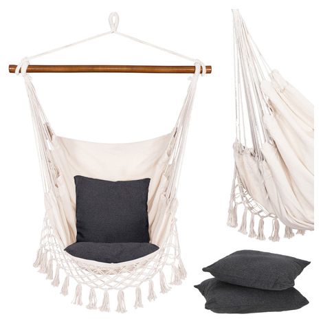SPRINGOS Poltrona sospesa con frange 2 cuscini barra distanziatrice amaca altalena 130 x 100 cm