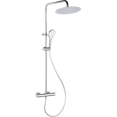 FugaFlow Efficiente Sobrado ensemble de douche à effet pluie avec thermostat douche de tête 30cm douchette à main 3 positions chrome 110cm (1/5)
