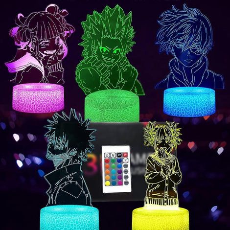 Lampe SCSYV 3D My Hero Academia, lampe illusion 3D anime avec 5 motifs et 16 couleurs changeantes, télécommande incluse, cadeau d'anniversaire pour garçons et filles (1/5)