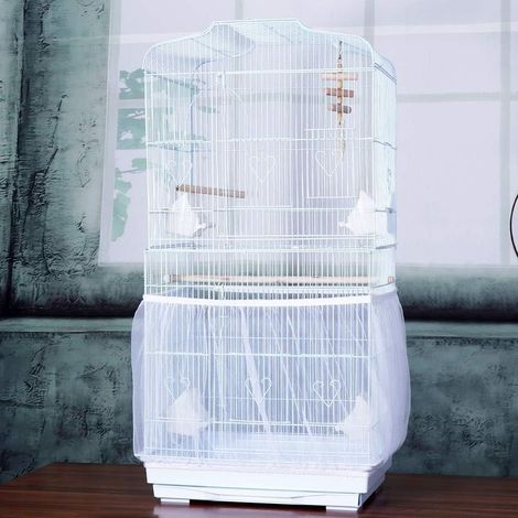 Housse de cage à oiseaux, filet de protection pour cages à oiseaux, perruches, canaris, récupérateur de graines, blanc, M- (1/5)