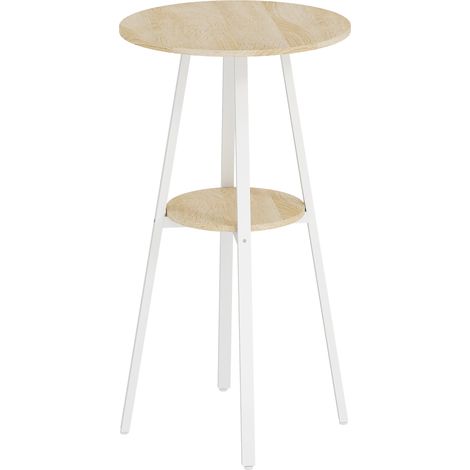 Tavolo Alto Rotondo Ø55x95 cm con Mensola per 2 Persone in Metallo e Melamina Naturale e Bianco (1/5)