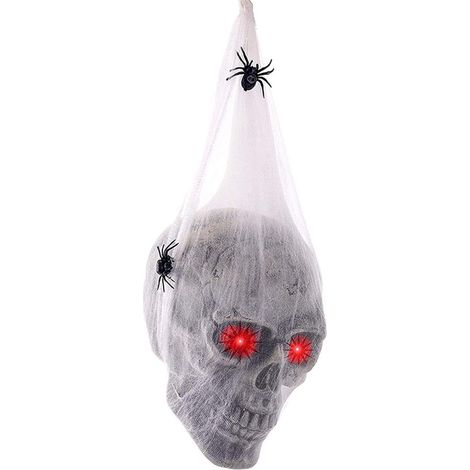 Décorations d'Halloween : squelette suspendu à activation vocale avec yeux d'horreur et lumières, clous inclus.