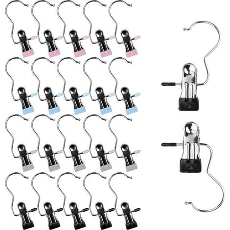 20 cintres à pinces pivotants, acier inoxydable, rotation 360°, charge max 10 kg, pour vêtements et accessoires (1/5)