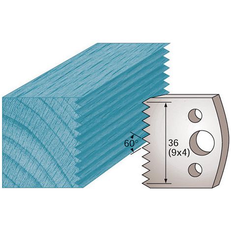 Diamwood Jeu de 2 fers profilés avec dents de scie 4 mm - Ht. 40 x 4 mm - Épaisseur 4 mm - Entraxe 24 mm - Acier SP - Compatible avec porte-outils de toupie (1/2)
