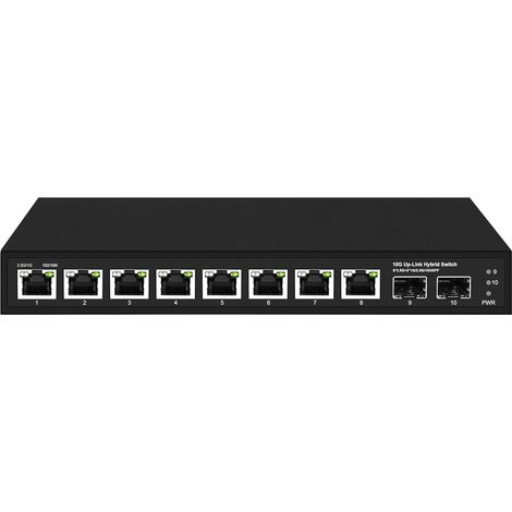 Elfcam® - 10Gb Commutateur Switch Fibre Optique Compatible avec Freebox Ultra et Orange Livebox 6, avec 2 Ports 10G SFP+ et 8 Ports 2,5 Gigabit Ethernet RJ45, Plug & Play Non Géré