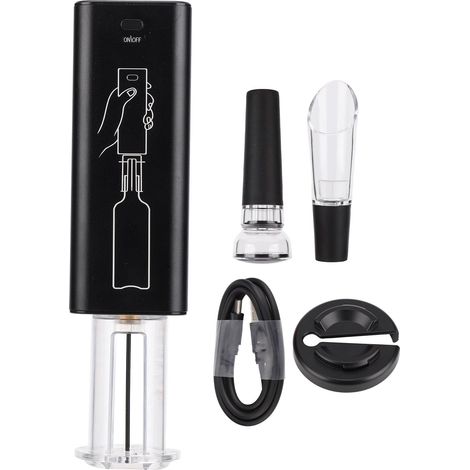 Lot de 4 tire-bouchons électriques automatiques sans fil, noir, ouverture rapide, 5 V CC, cadeau d'anniversaire (1/5)