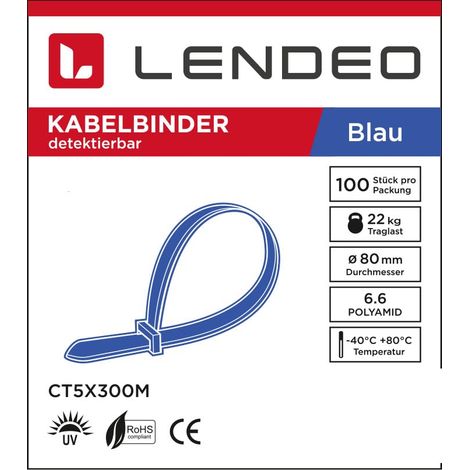 Lot de 100 serre-câbles détectables Bleu 4,6 x 300 mm Polyamide résistant aux UV (1/2)