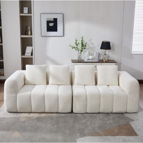 Sofá modular 260x95.5x70 cm beige en tela acanalada de 3 plazas con brazos y montaje sin herramientas (1/5)