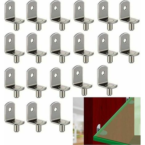 6MM Support pour étagères 20 Pièces Taquet Etagere En Acier Nickelé Chevilles de Support d\\'Étagère en Forme de L Piquets de Support d\\'étagère Support à Tablette Nickelé Avec Trou Pour Bibliot (1/5)