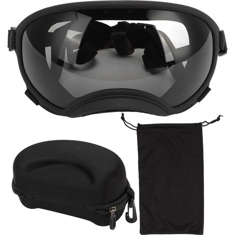 Lunettes de protection pour chien anti-vent, anti-UV et anti-poussière, avec sangle réglable et monture durable pour grands chiens, cadre noir et verres gris. (1/5)