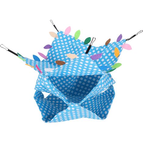 Hamac pour petits animaux, hamster, lit suspendu à 3 niveaux, maison suspendue pour oiseaux de compagnie, hamac à 3 niveaux bleu ciel à pois (avec feuilles) (1/5)
