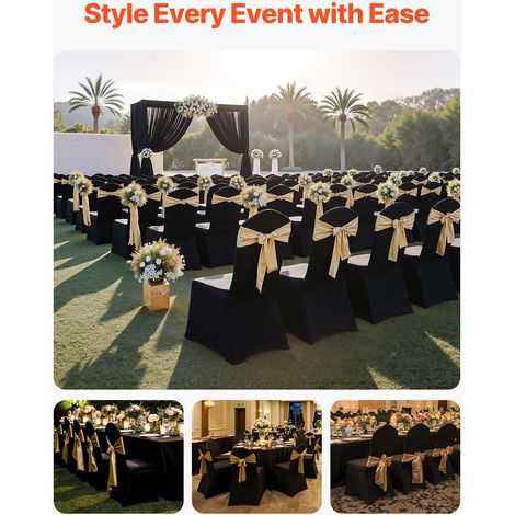Lot de 100 housses de chaise noires en polyestre spandex, protections elastiques mariage evenement salle a manger banquet sans accoudoir jusqu'a 51x45x95 cm (1/5)